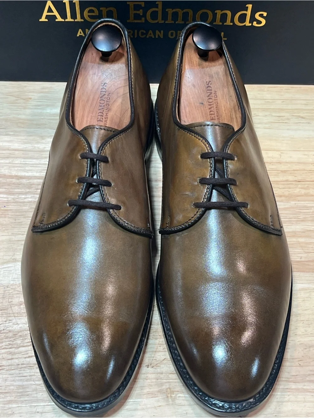 Allen Edmonds Kenilworth Men’s Tan Leather Derbies Sz 10.5E Made In USA 🇺🇸
